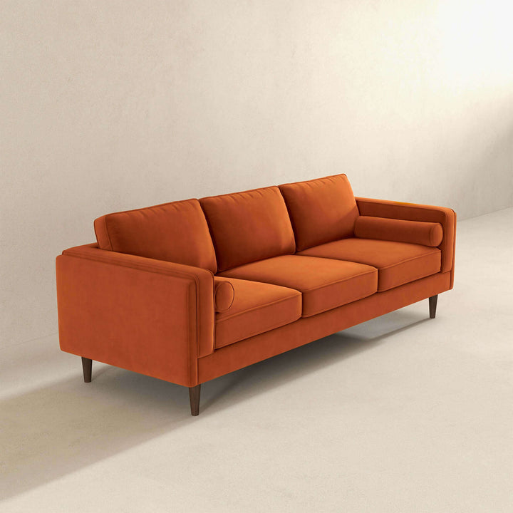 The Amber Mid Century Modern Burnt Orange Luxury Modern Velvet Sofa Era and Style Inspired Home Décor 4