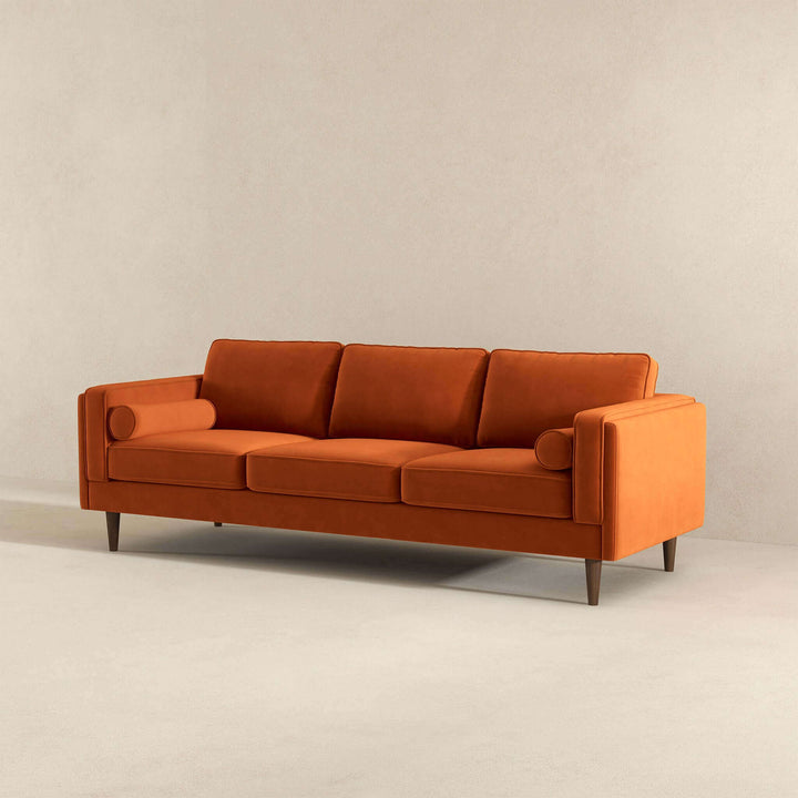 The Amber Mid Century Modern Burnt Orange Luxury Modern Velvet Sofa Era and Style Inspired Home Décor 3