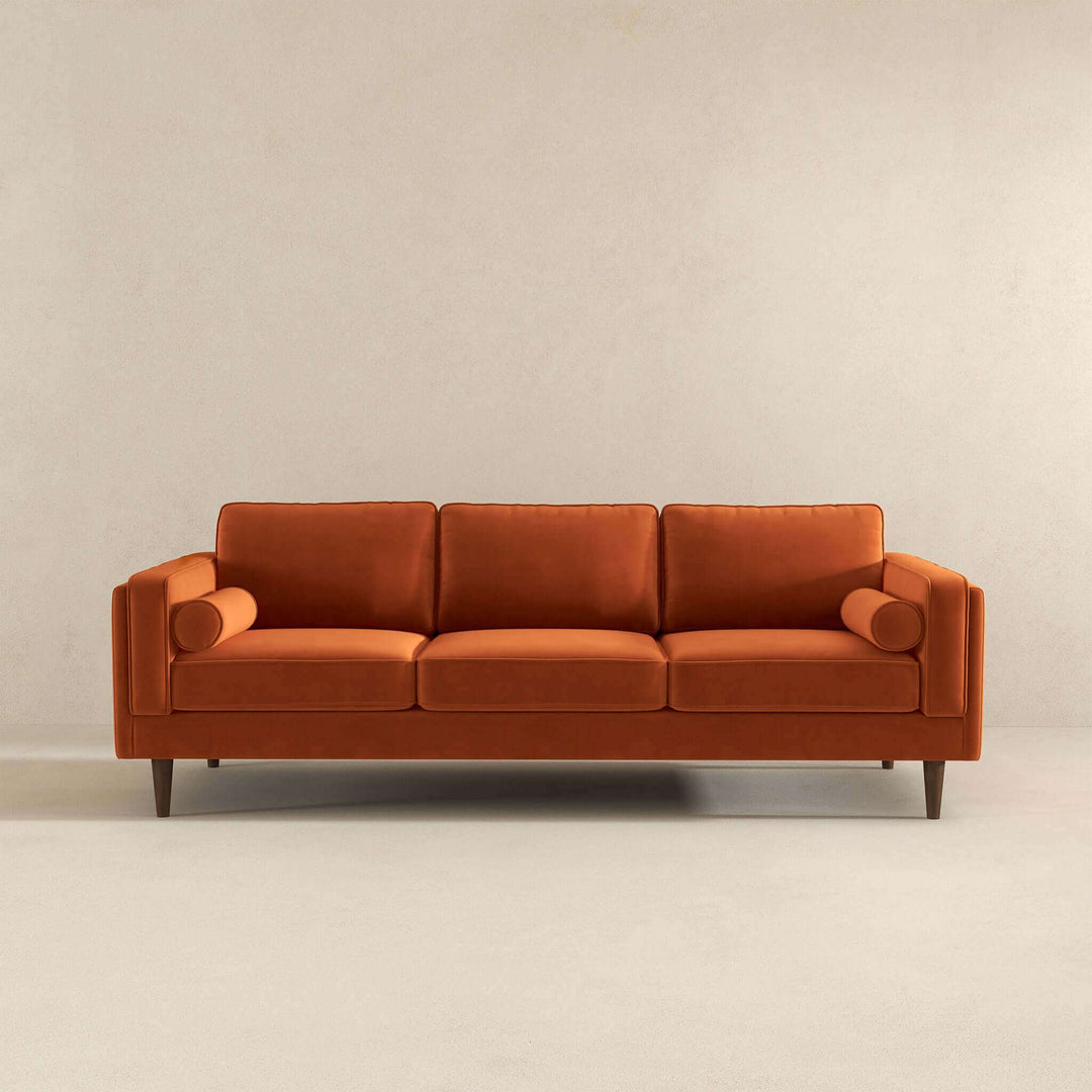 The Amber Mid Century Modern Burnt Orange Luxury Modern Velvet Sofa Era and Style Inspired Home Décor 2