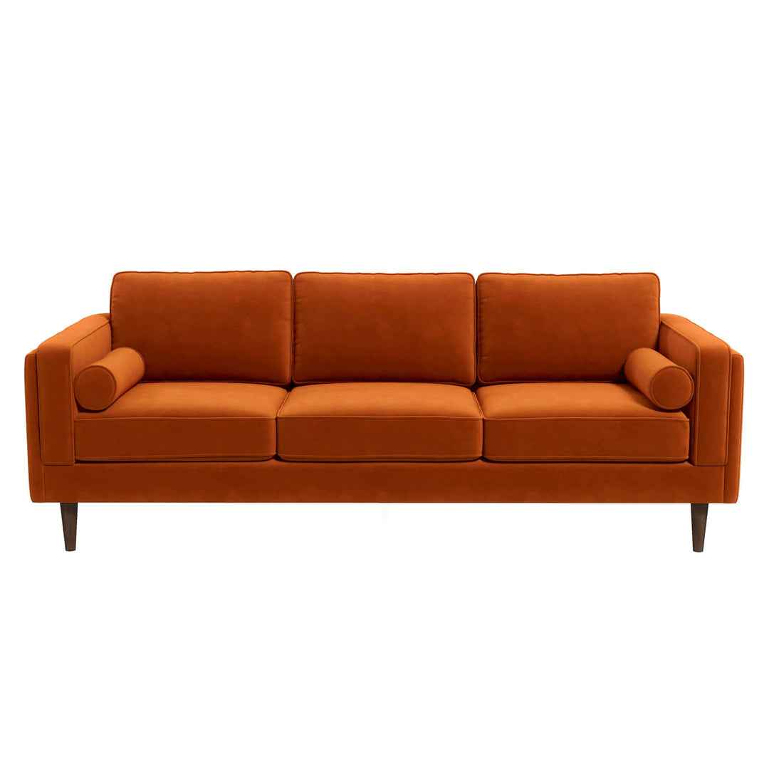 The Amber Mid Century Modern Burnt Orange Luxury Modern Velvet Sofa Era and Style Inspired Home Décor 6