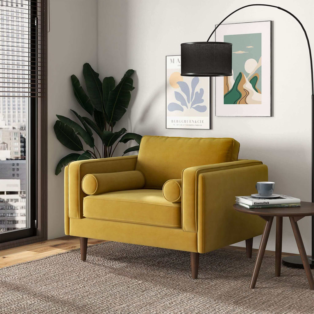 The Amber Dark Yellow Velvet Lounge Chair Era and Style Inspired Home Décor 1