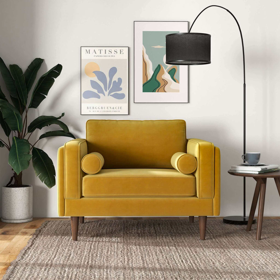 The Amber Dark Yellow Velvet Lounge Chair Era and Style Inspired Home Décor 4