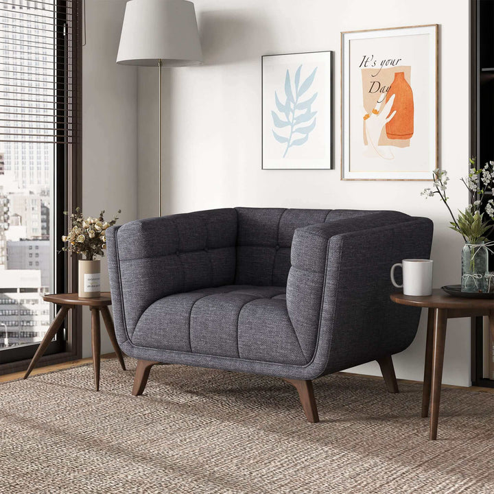 The Addison Mid Century Modern Seaside Grey Linen Lounge Chair Era and Style Inspired Home Décor 2