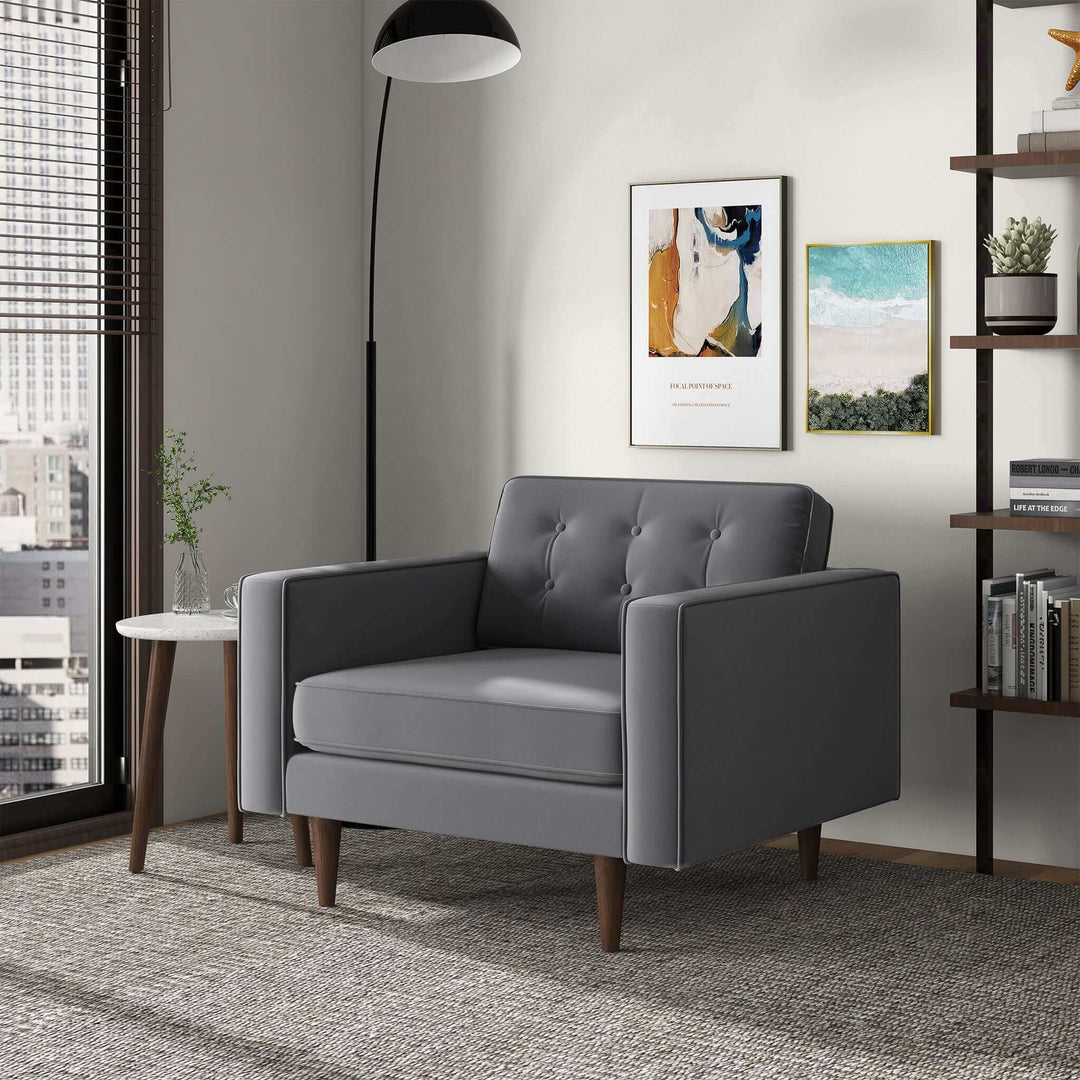 The Casey  Grey Velvet Lounge Chair Era and Style Inspired Home Décor 2