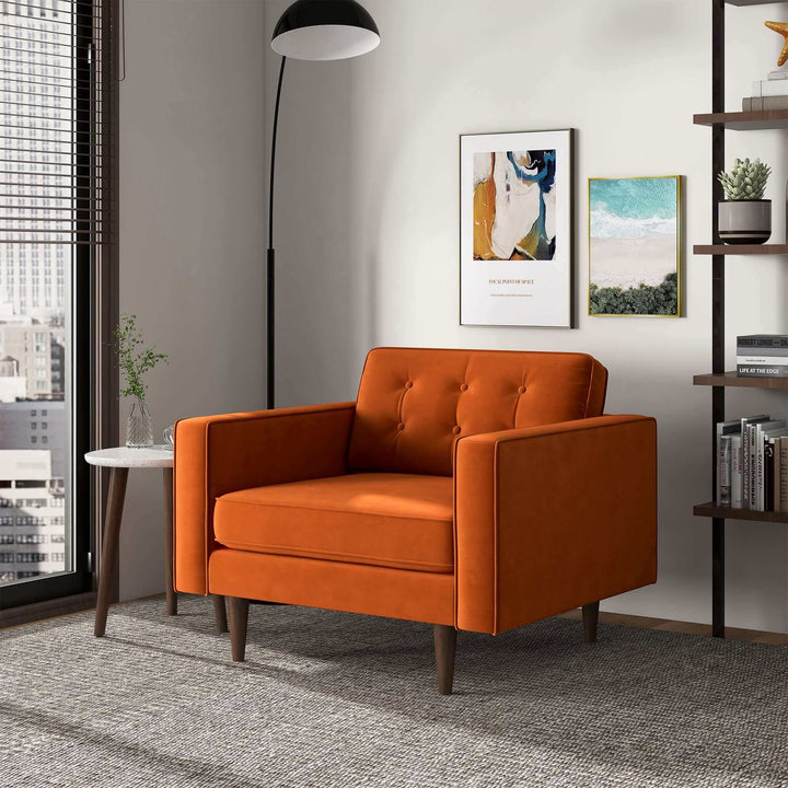 The Casey Burnt Orange Velvet Lounge Chair Era and Style Inspired Home Décor 4