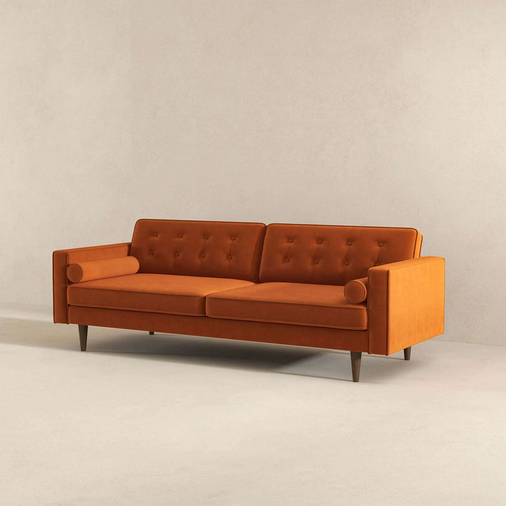 The Casey Mid Century Modern Burnt Orange Velvet Sofa Era and Style Inspired Home Décor 4