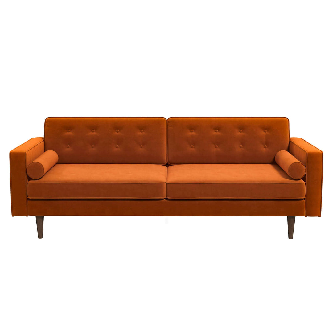 The Casey Mid Century Modern Burnt Orange Velvet Sofa Era and Style Inspired Home Décor 2