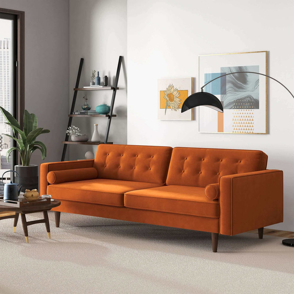 The Casey Mid Century Modern Burnt Orange Velvet Sofa Era and Style Inspired Home Décor 1