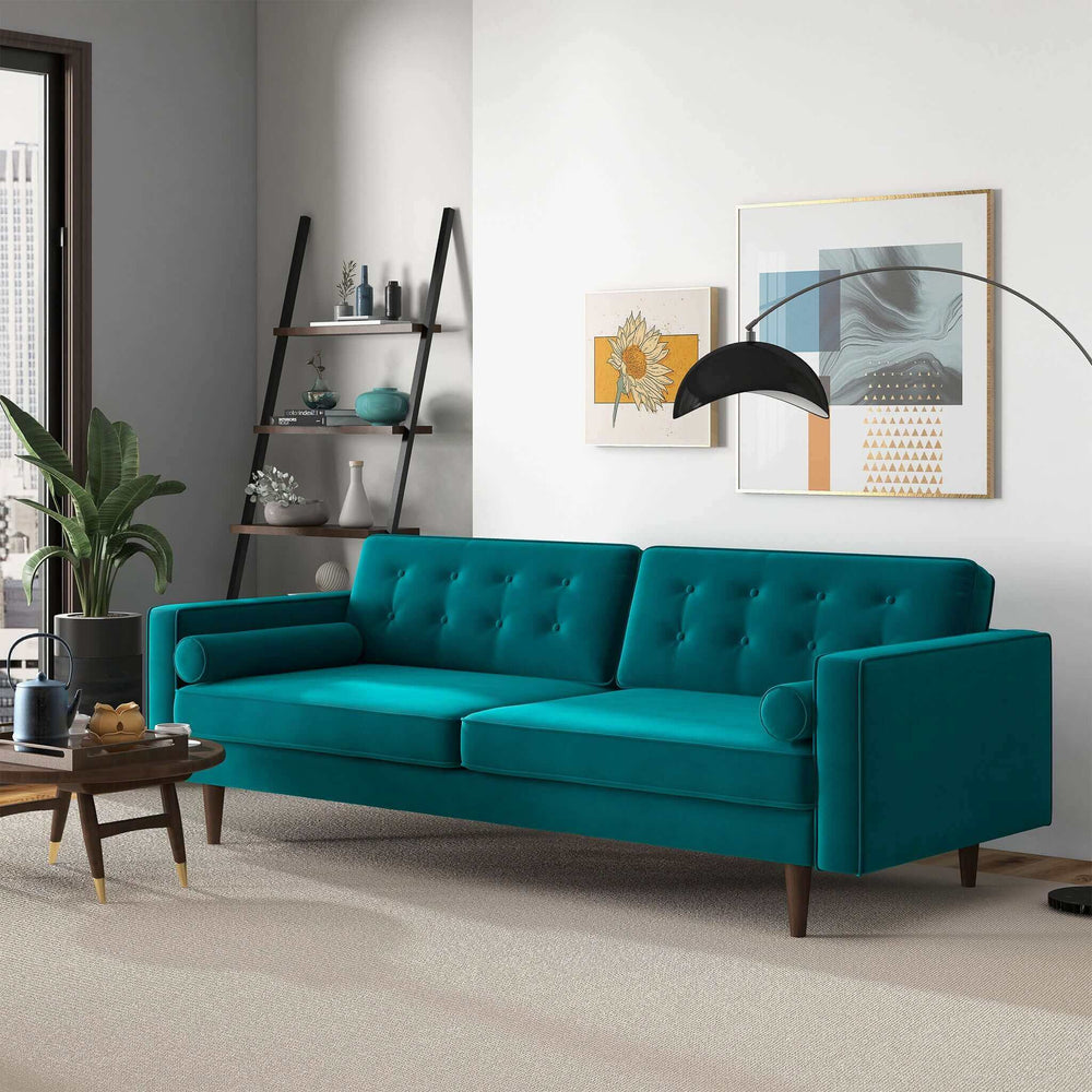 The Casey Mid Century Modern Teal Velvet Sofa Era and Style Inspired Home Décor 1