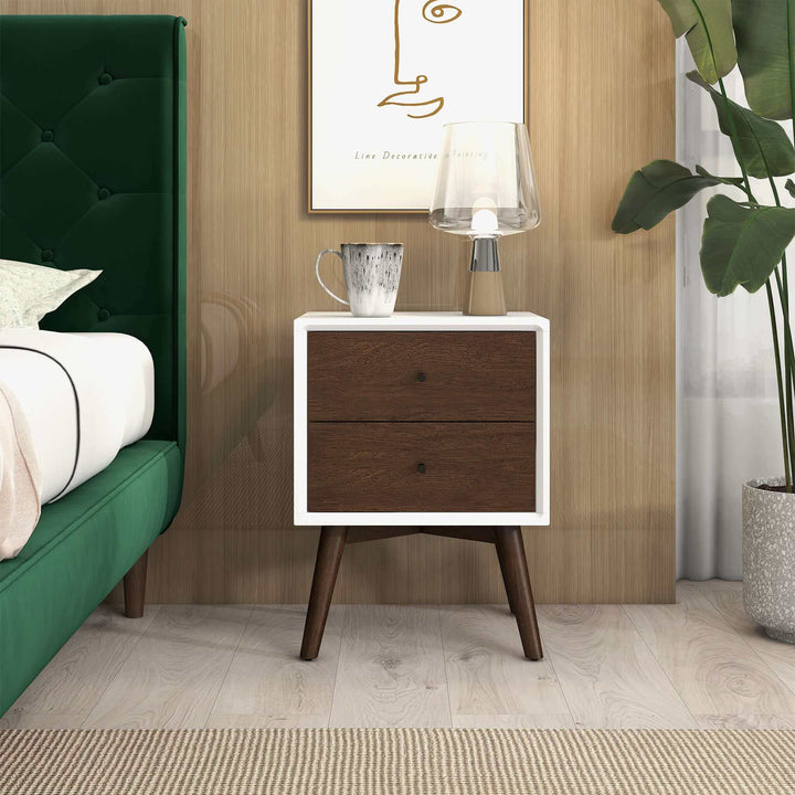 The Caroline Mid Century Modern Style White Night Stand 2-Drawer Era and Style Inspired Home Décor 1