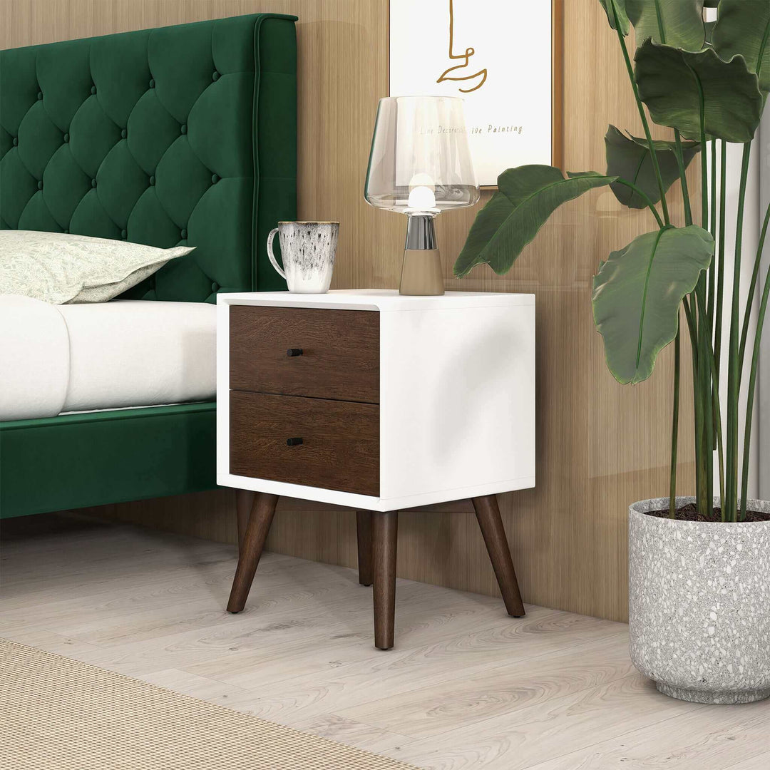 The Caroline Mid Century Modern Style White Night Stand 2-Drawer Era and Style Inspired Home Décor 2