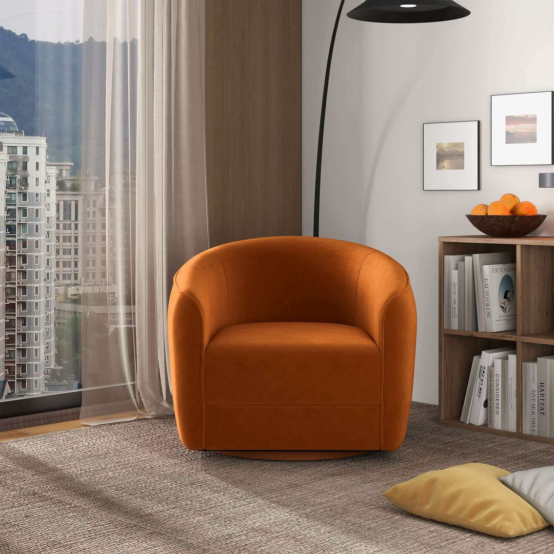 The Elise Mid Century Modern Burnt Orange Velvet Swivel Chair Era and Style Inspired Home Décor 1