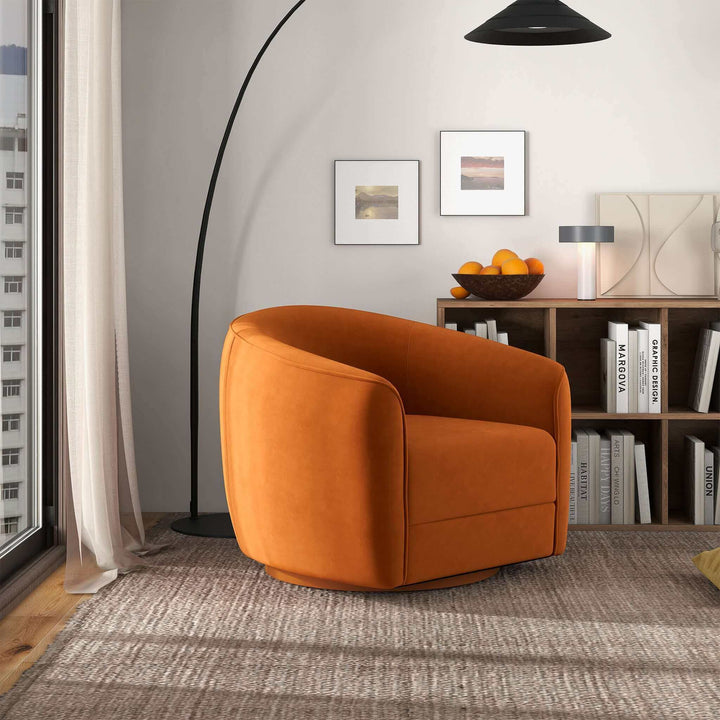 The Elise Mid Century Modern Burnt Orange Velvet Swivel Chair Era and Style Inspired Home Décor 2