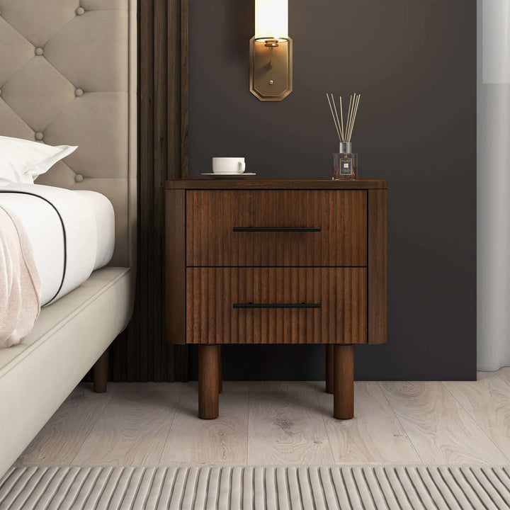 The Logan Mid Century Modern Walnut Nightstand Bed Side Tables With 2 Drawers Era and Style Inspired Home Décor 1