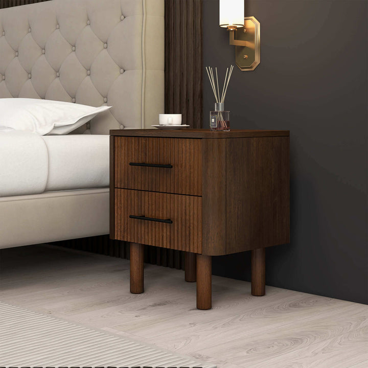 The Logan Mid Century Modern Walnut Nightstand Bed Side Tables With 2 Drawers Era and Style Inspired Home Décor 4