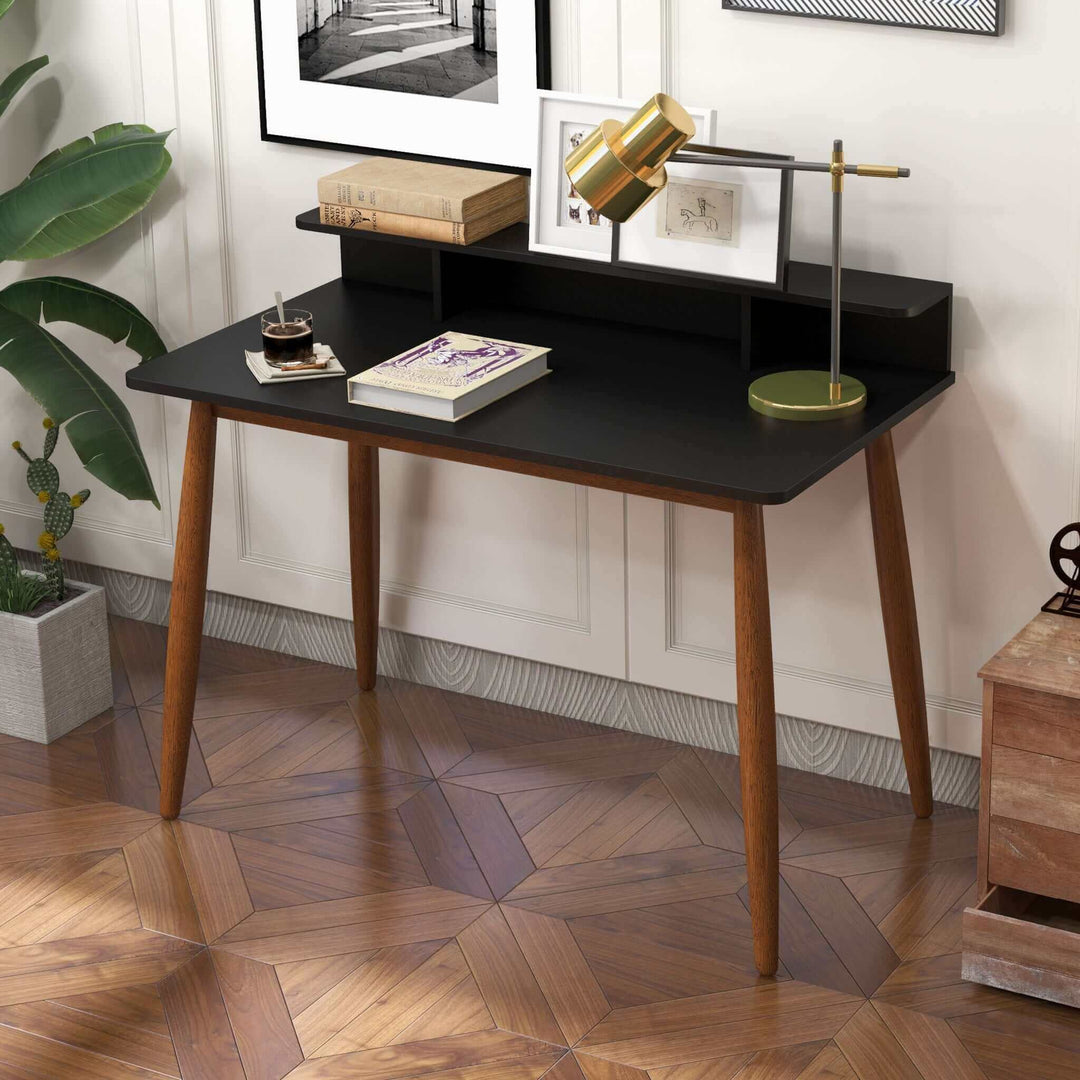 The Hayley Rectangular Solid Wood Desk In Black Era and Style Inspired Home Décor 2