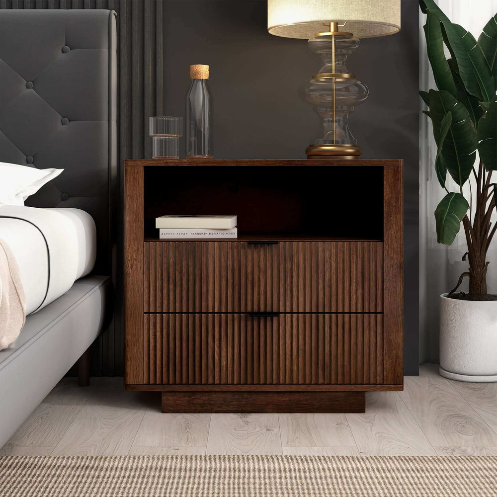 The Lola Mid Century Modern Walnut Nightstand 2-Drawer Bed Side Table Era and Style Inspired Home Décor 1