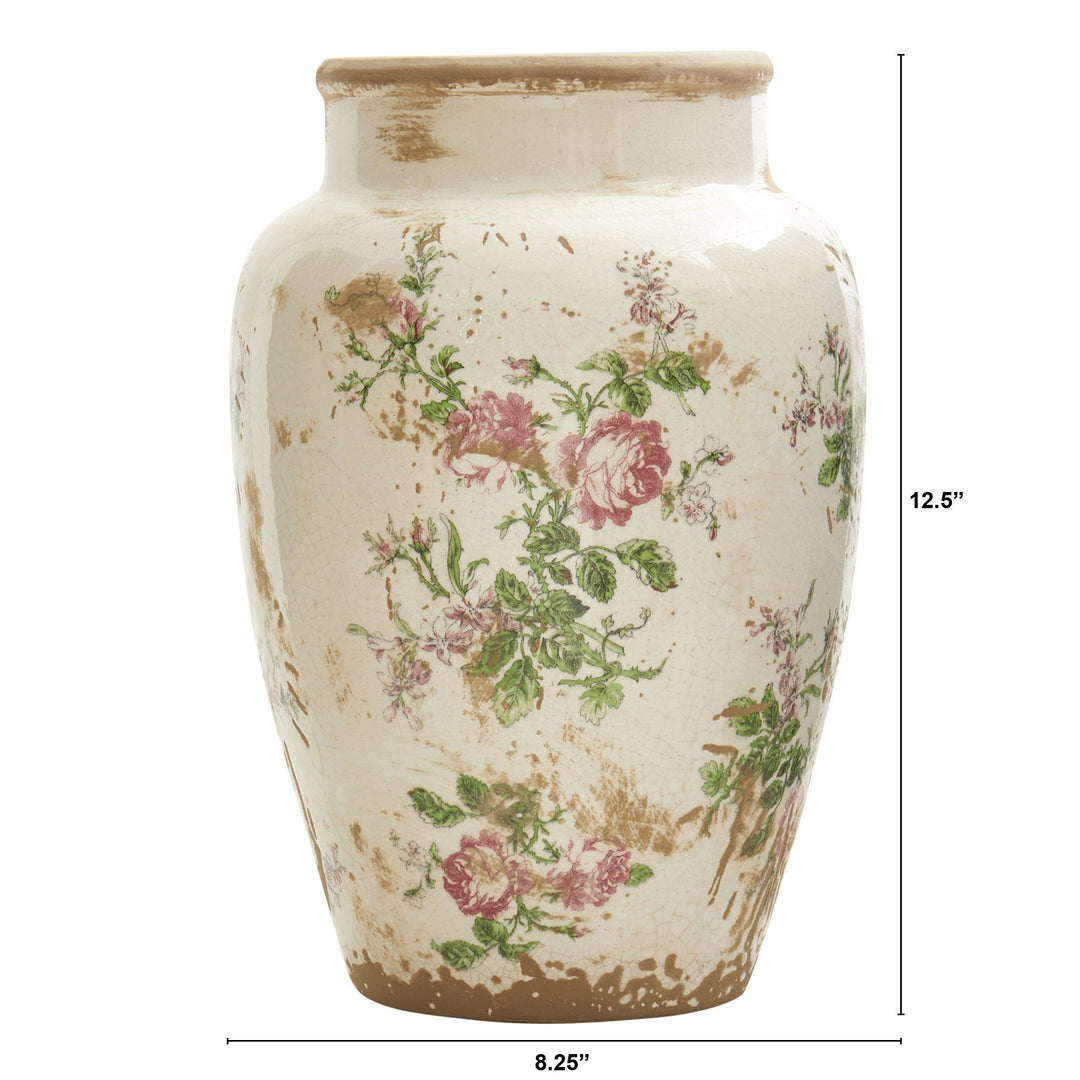 12.5” Tuscan Ceramic Floral Print Vase