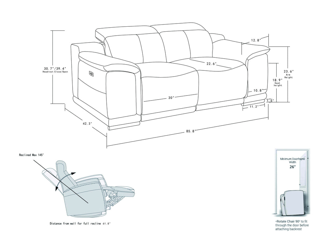 Genuine Italian Leather Power Reclining Sofa