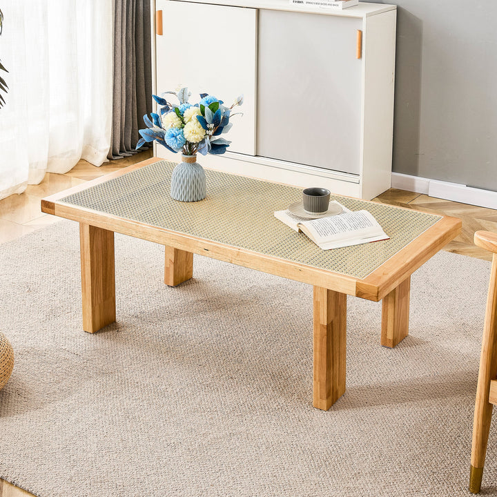 Modern Minimalist Rectangular Rattan Tabletop Coffee Table