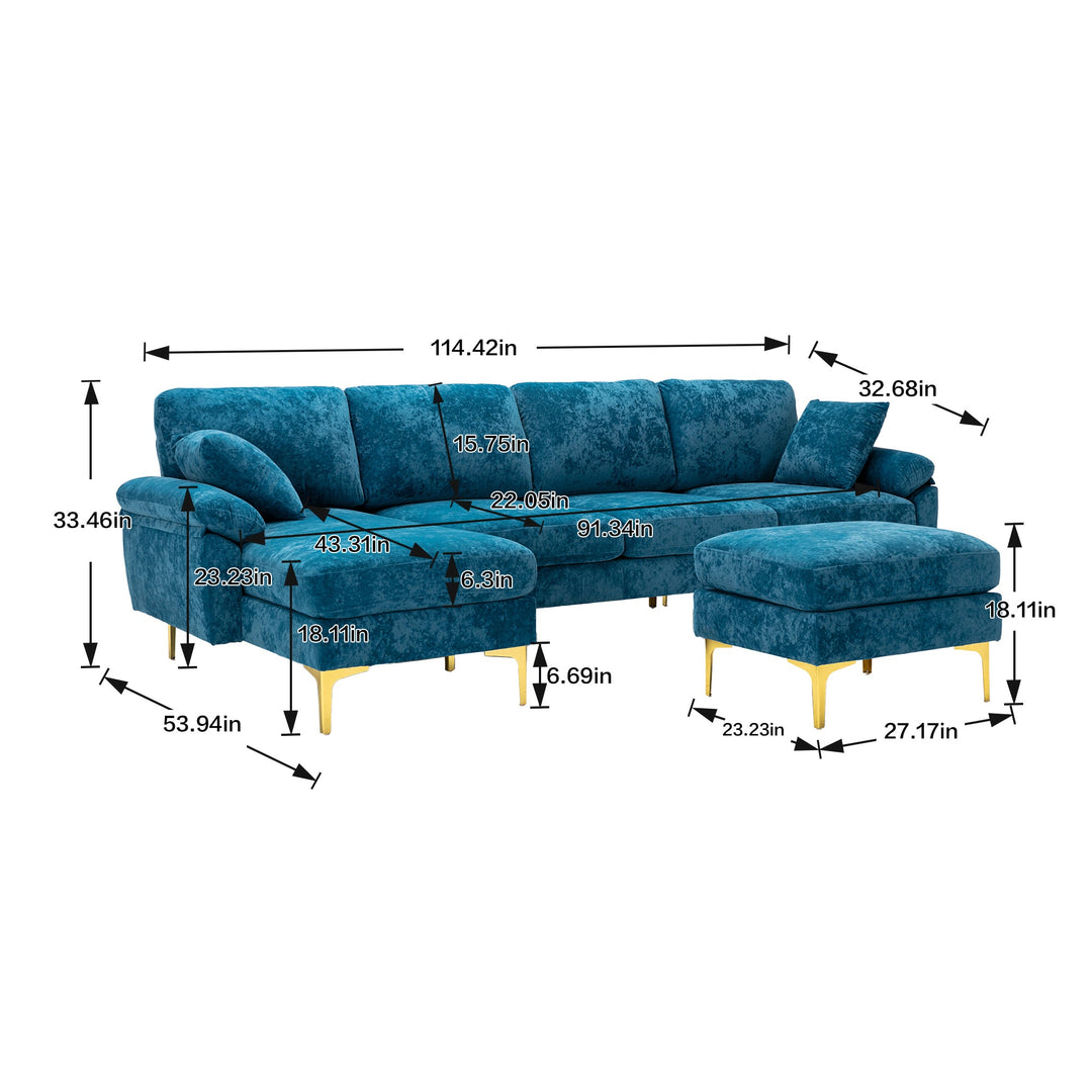 Chic Teal Blue U-Shape Sectional Sofa