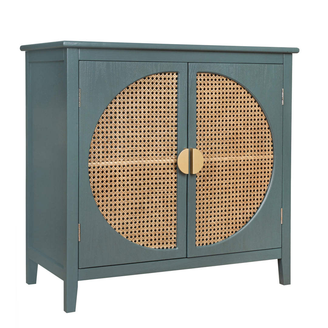 Elegant 2-Door Cabinet with Natural Rattan Weaving