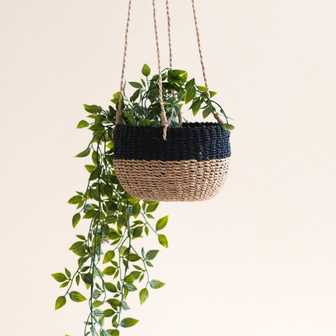 Natural + Black Colorblock Hanging Planter - Hanging Basket | LIKHÂ by LIKHÂ