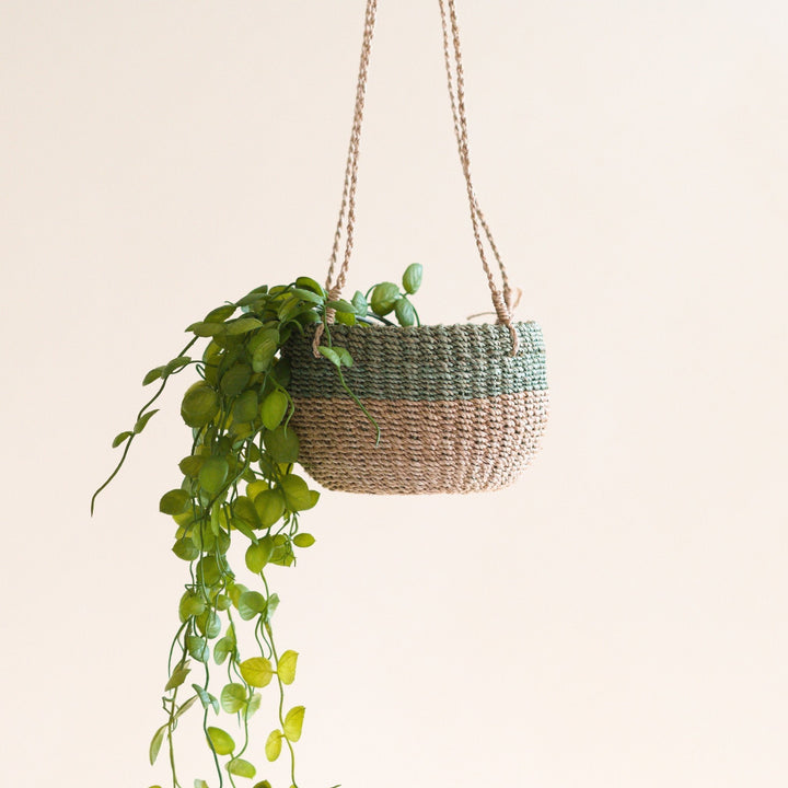 Natural + Sage Hanging Planter - Hanging Basket for Plants