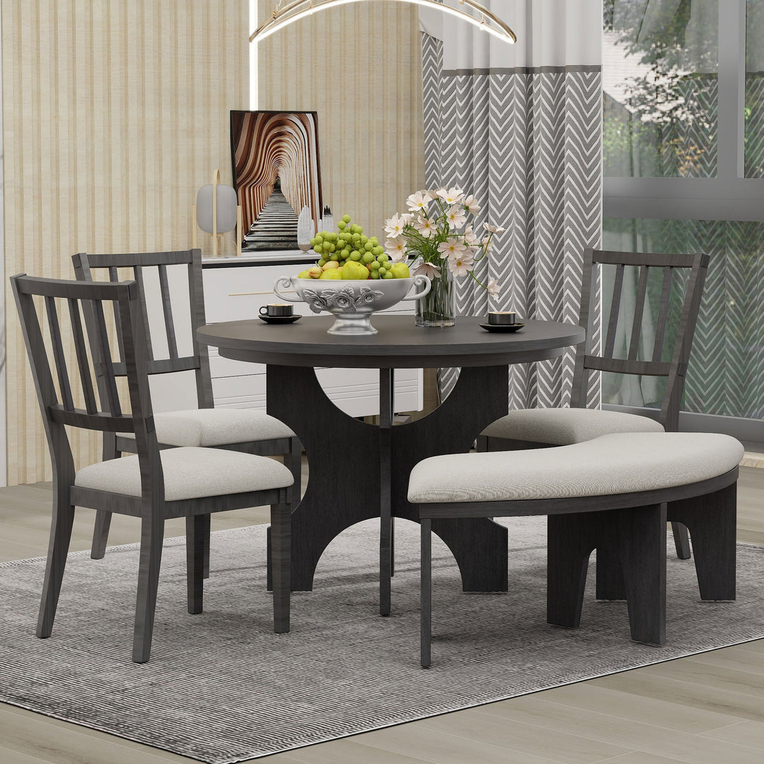 5-Piece Dining Table Set with Curved Bench