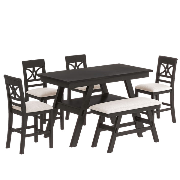 6-Piece Wood Counter Height Dining Table Set