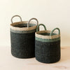 Handcrafted Black Baskets with Handle, set of 2 - Floor Baskets