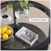 Solid Wood Round Coffee Table with Black Tempered Glass Top