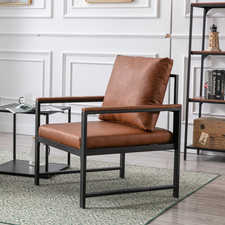 Faux Leather Accent Chair with Metal Frame