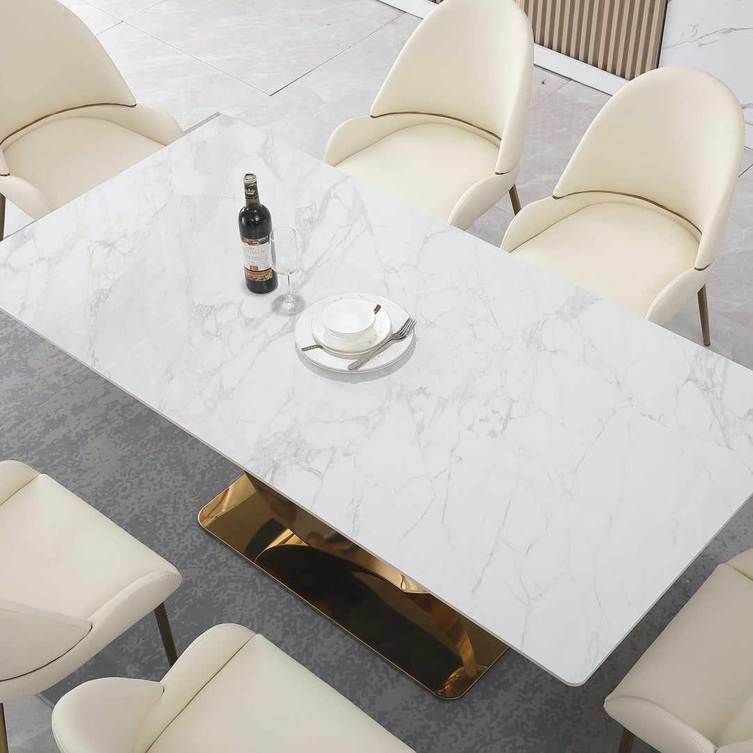 Carrara White Stone Dining Table with 6 Chairs