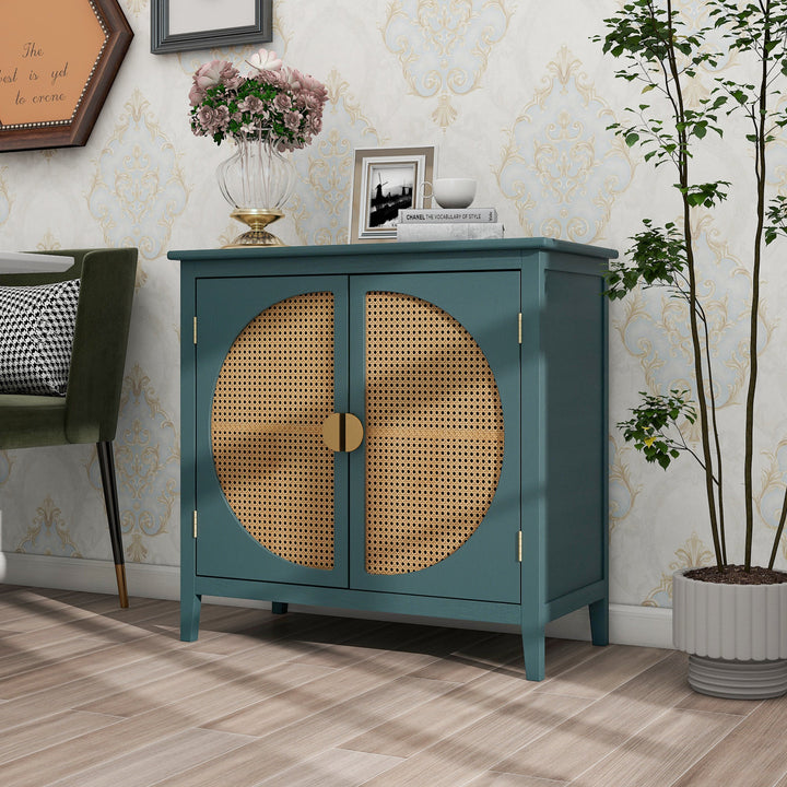 Elegant 2-Door Cabinet with Natural Rattan Weaving