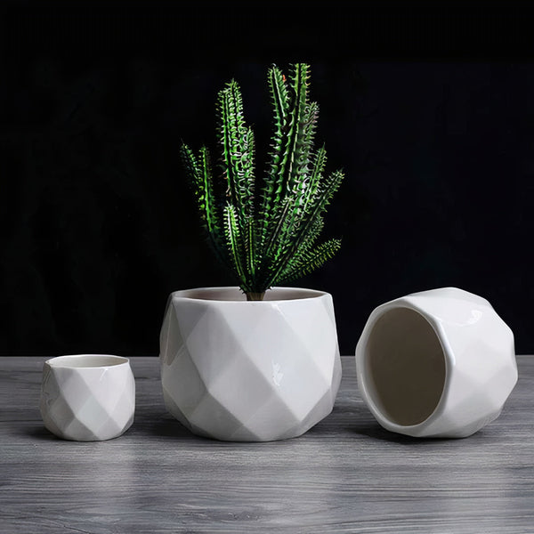 Ceramic Diamond-Round Planters Set of 3