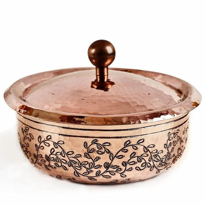 Copper Cocotte with Engraved Leaves 5.5"