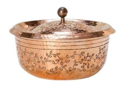 Copper Cocotte with Engraved Leaves 5.5"