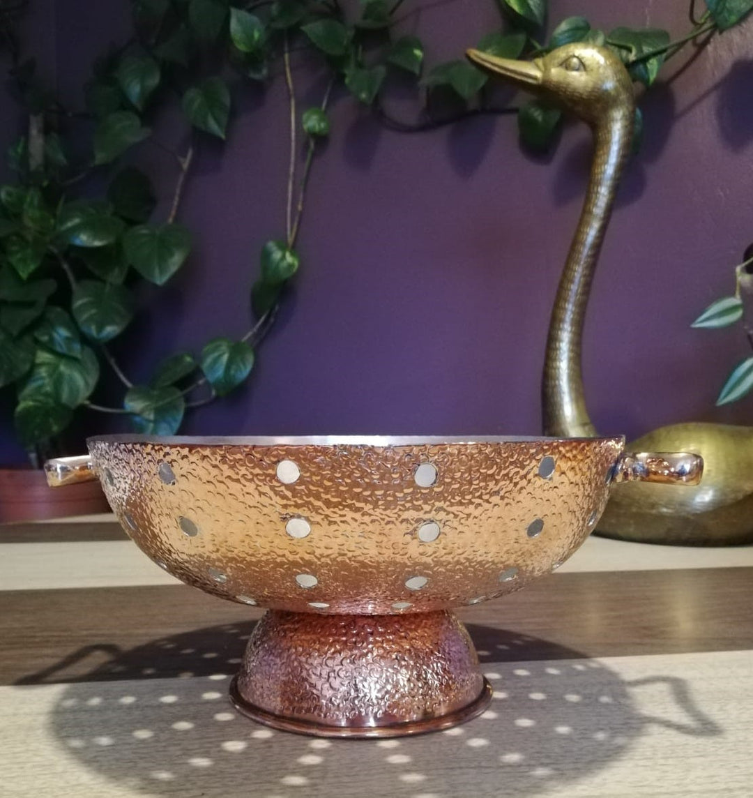 Copper Colander 9.5" with Brass Handles