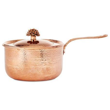 Copper Saucepan 2.8 qt with Flower Lid