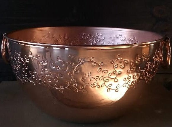 Copper Mixing Bowl with Hand-Engraved Leaves 11.8"x 6"