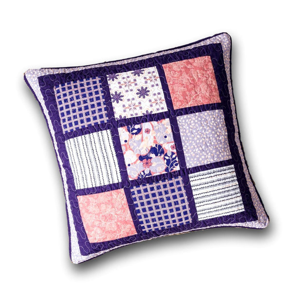 Peachy Blossoms Purple Floral Patchwork Pillow Sham Cover