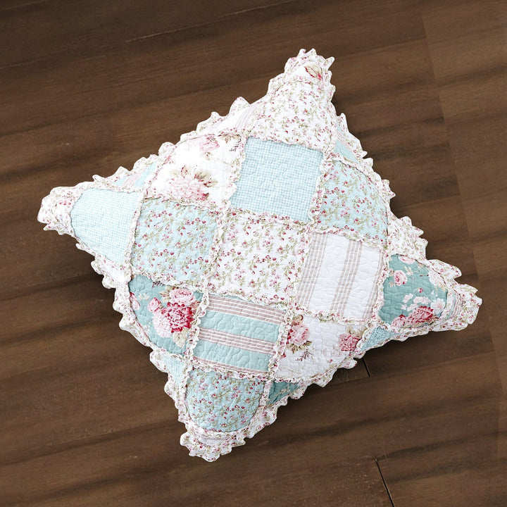 Patchwork Hint of Mint Floral Cotton Patchwork Pillow Cover