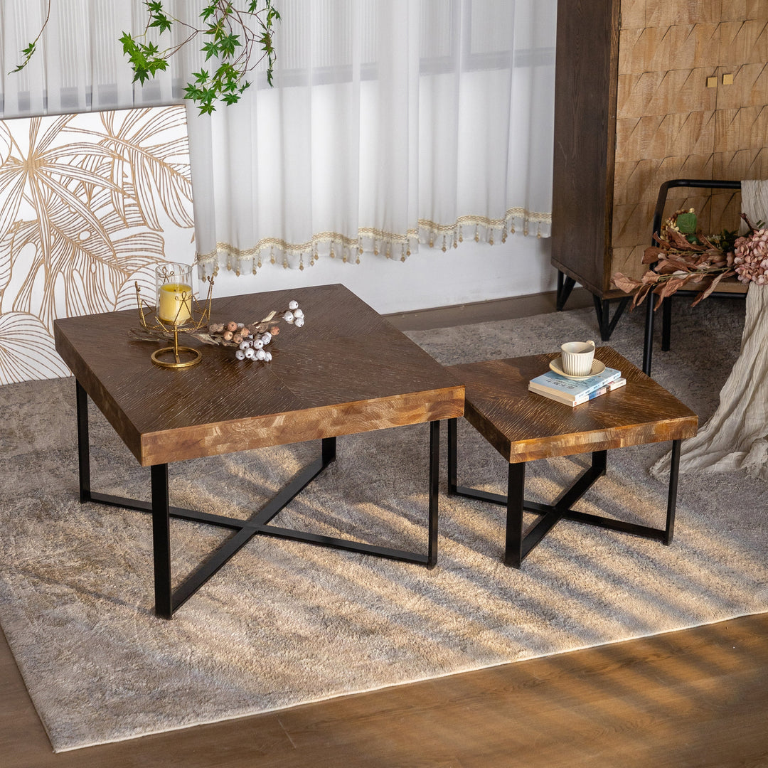 Set of 2 Retro Splicing Square Coffee Tables