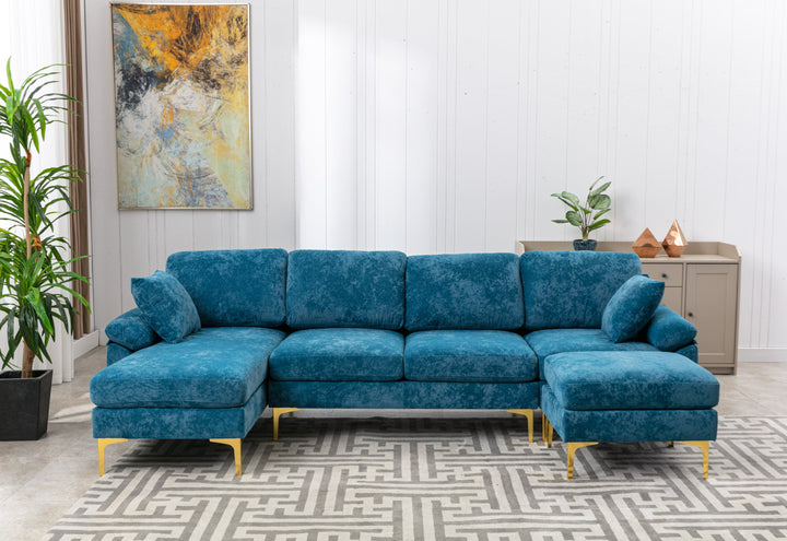 Chic Teal Blue U-Shape Sectional Sofa