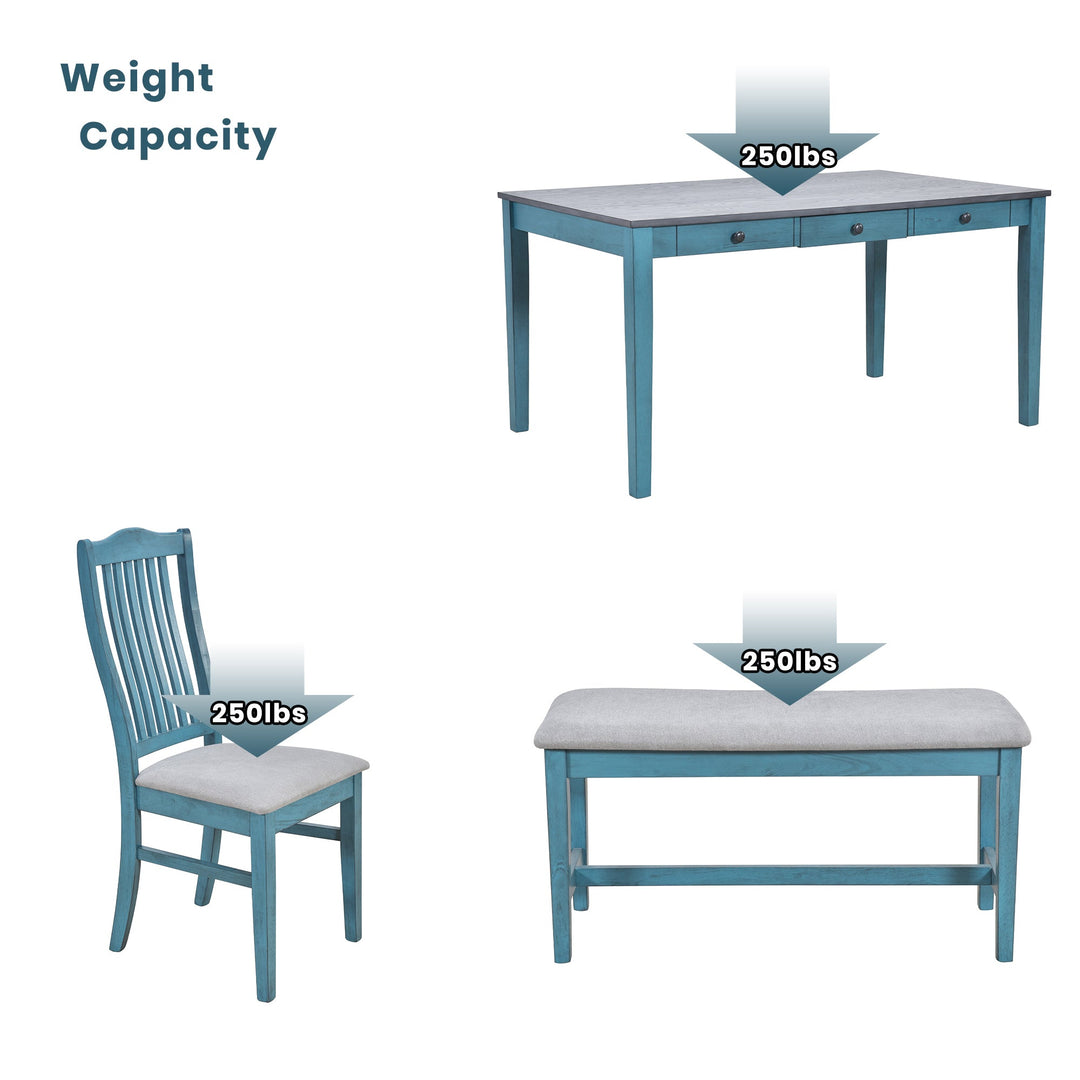 6-Piece Wood Dining Table Set with Vintage Finish