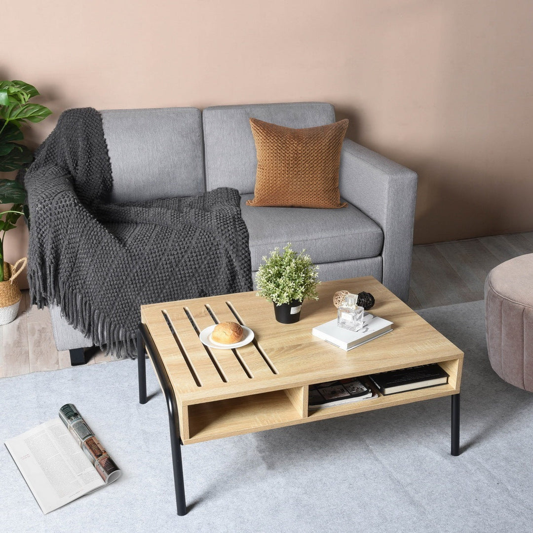 Modern Rectangular Coffee Table with Storage and Hairpin Legs