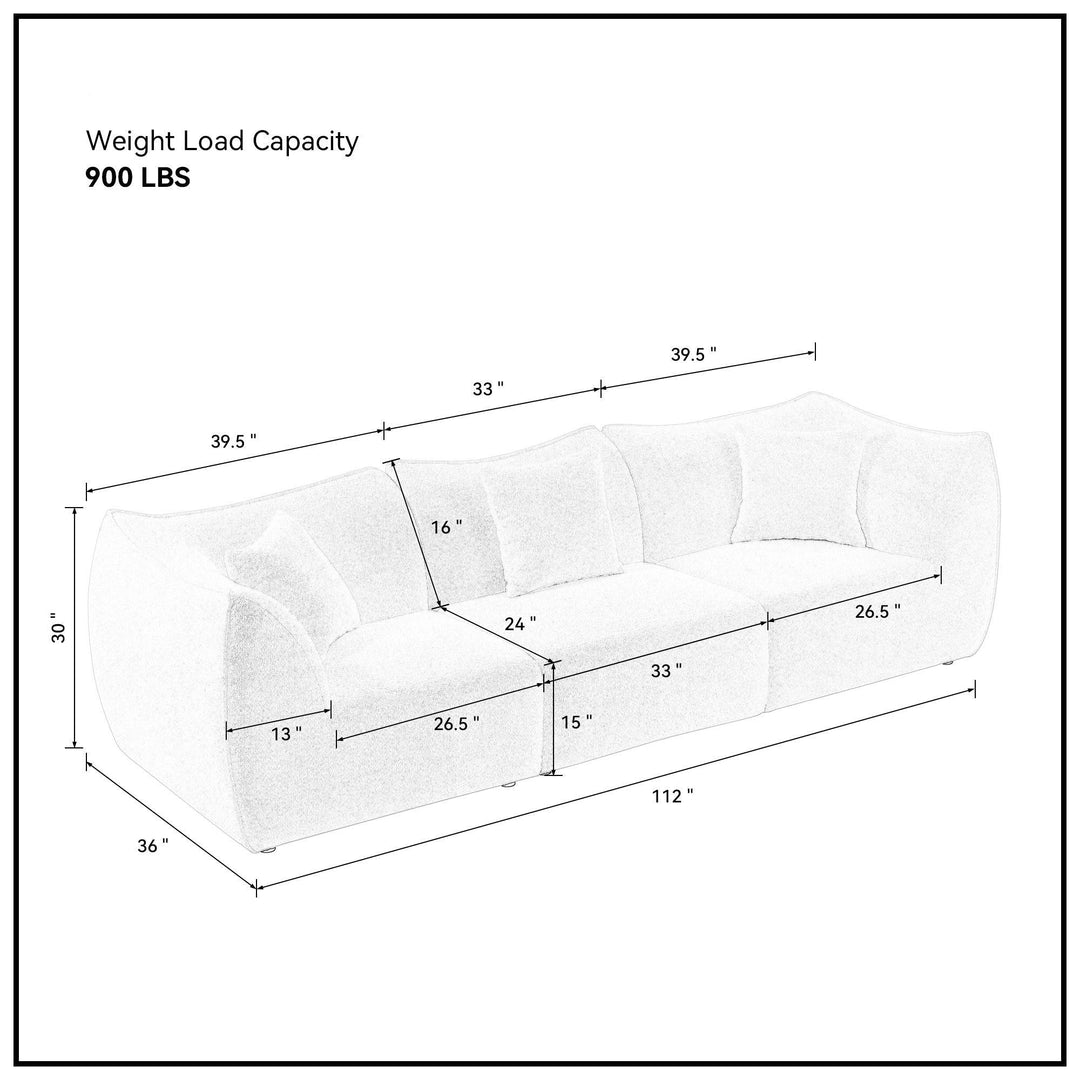 Plush Teddy Fleece Modern Deep 3-Seat Sofa