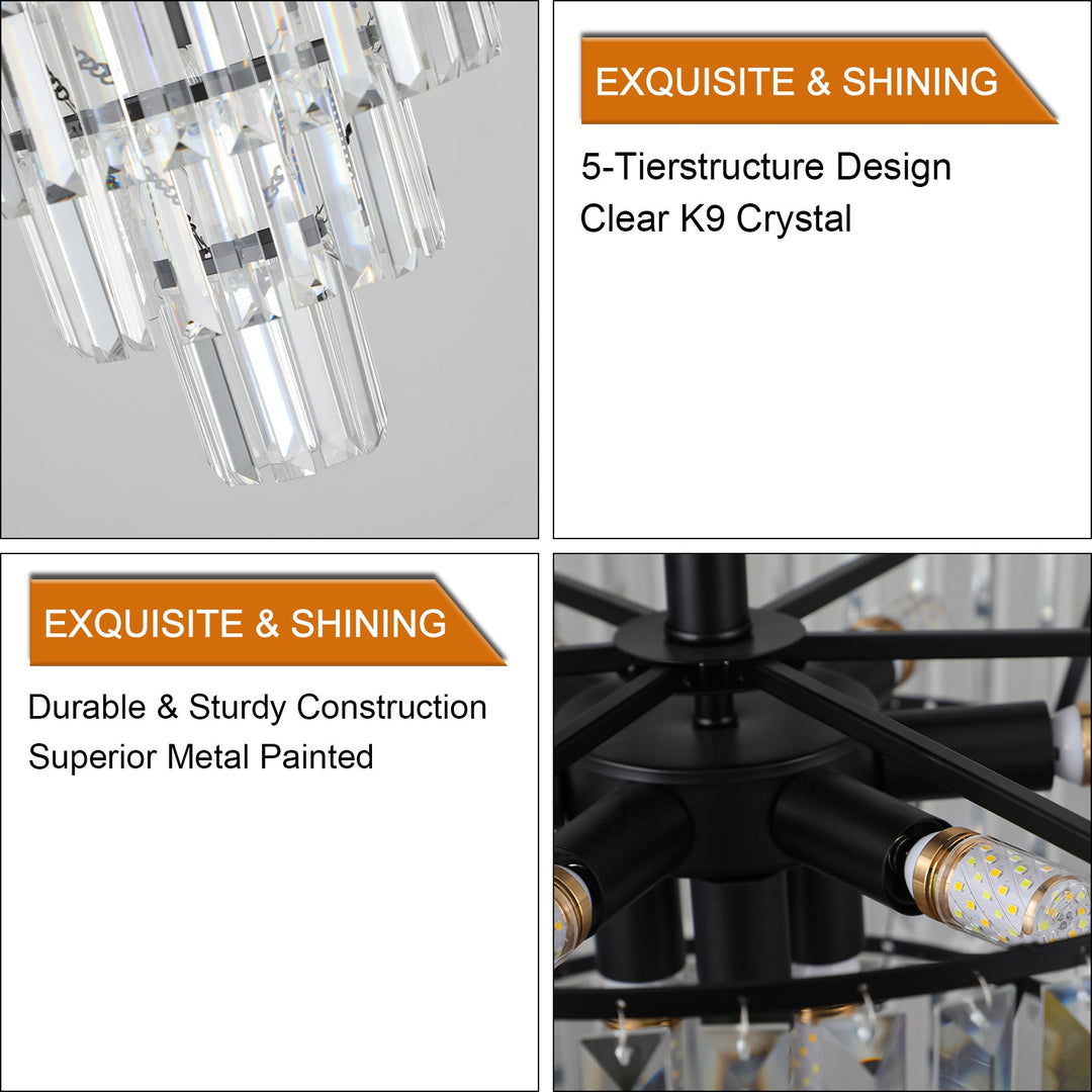 Modern Black Large Crystal Chandelier