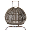 Outdoor Brown Wicker Double-Seat Swing Chair with Stand